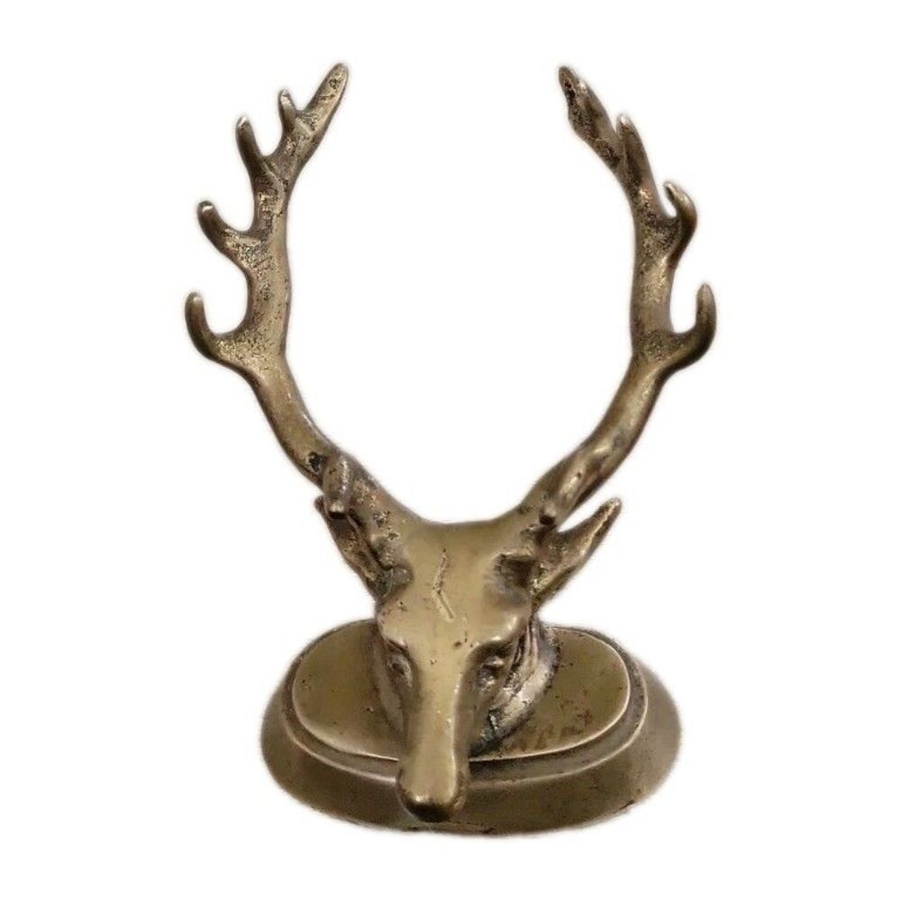 Vintage Brass-Tone Deer Head Table Decor Cast Metal Stag Figurine 3.5 lb